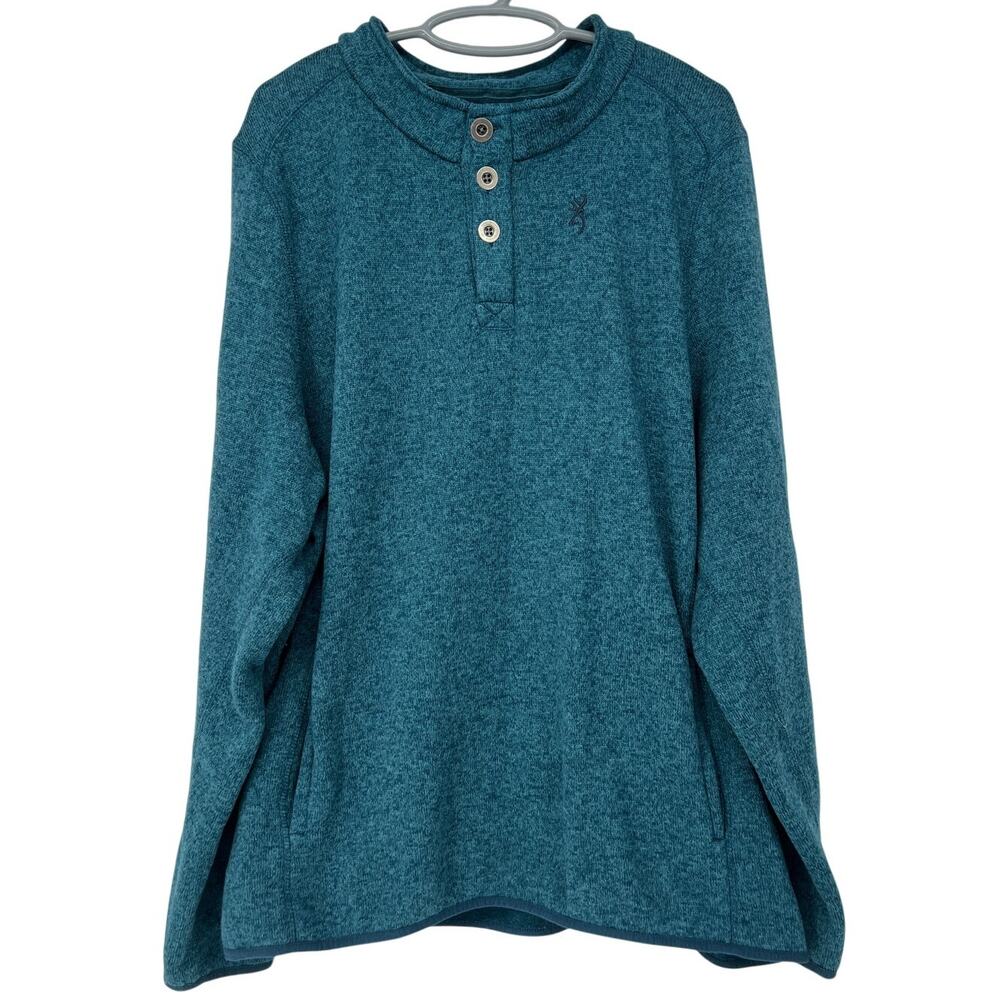 Browning‎ Mens Gilson Sweater Knit Fleece Front Button Heather Blue Teal Sz XXXL